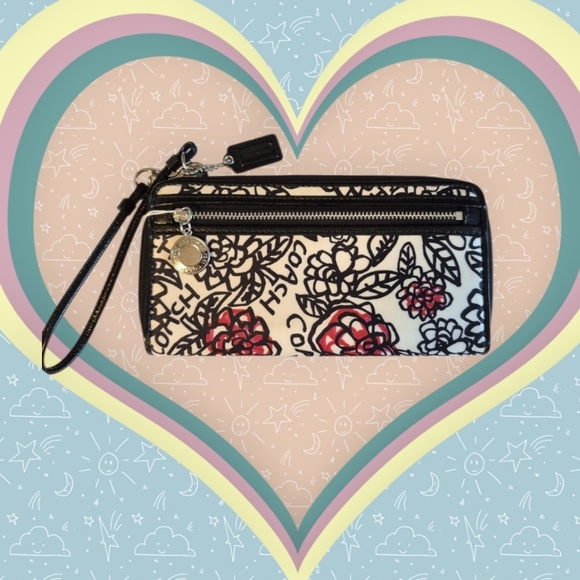 Coach Poppy Graffiti Rose Slim Zip Around Wallet - Picture 3 of 6